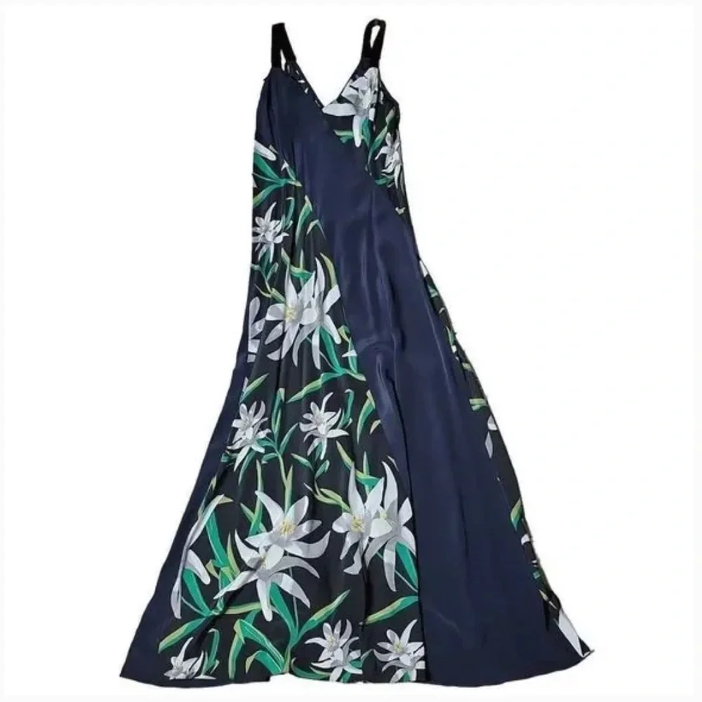 DVF Diane von Furstenberg Panelled Maxi Dress Harlow Black/Alexander Blue - Picture 2 of 5